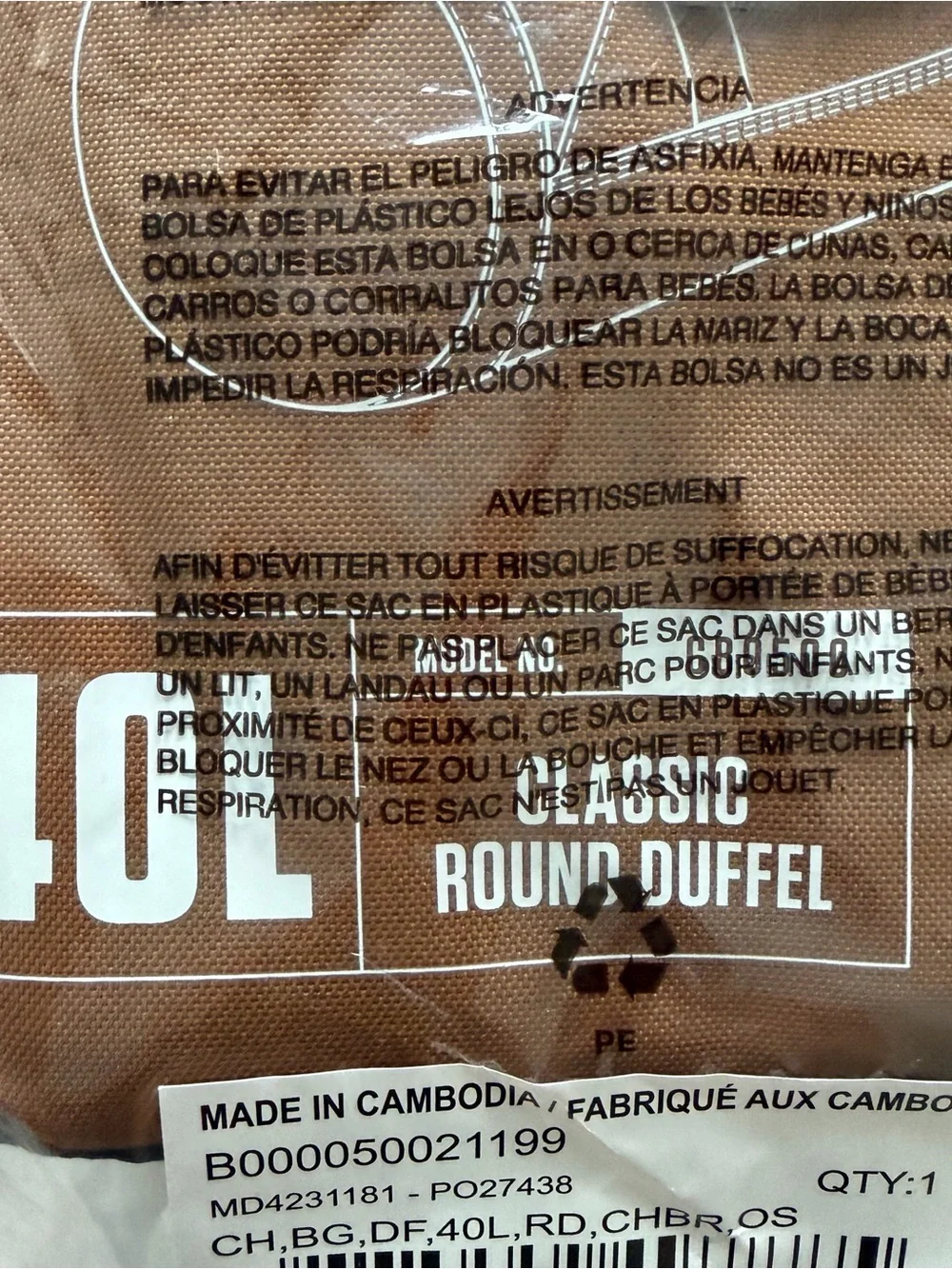 NWT Carhartt 40L Classic Round Duffel Bag in Carhartt Brown